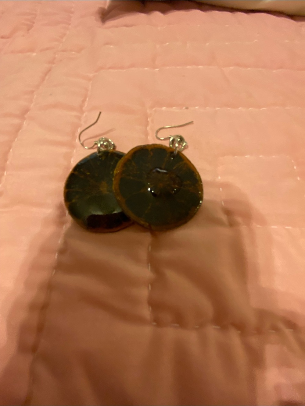 Brown Agate Round Drop Earrings with Silver Hooks